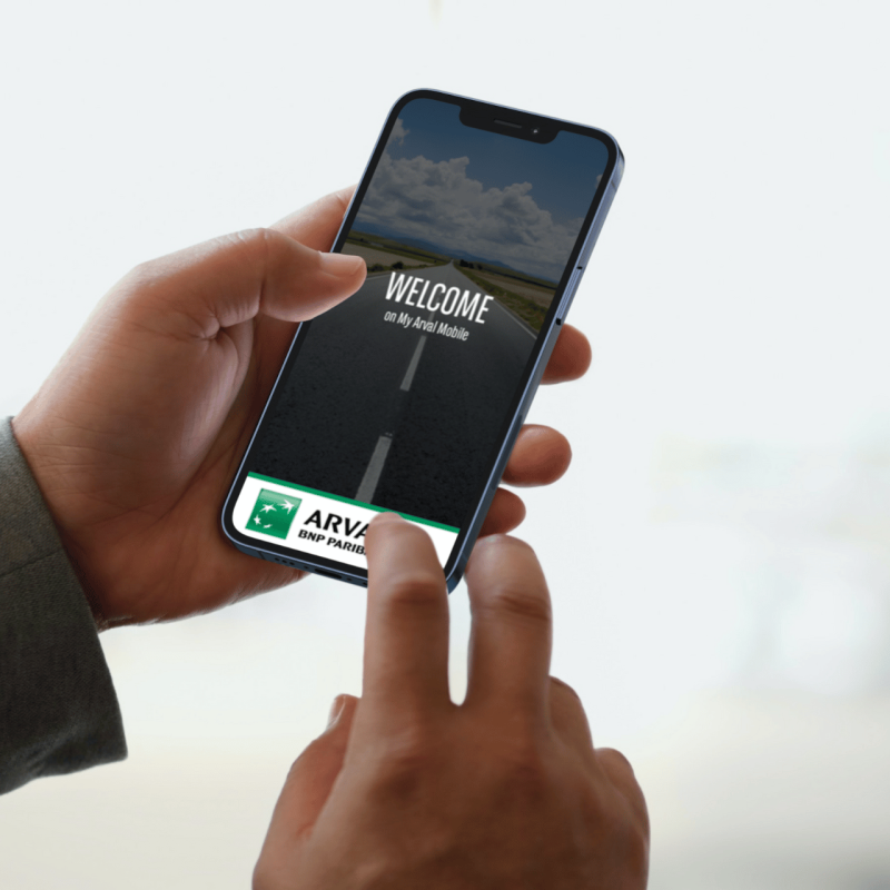Hands holding phone with My Arval Mobile App open