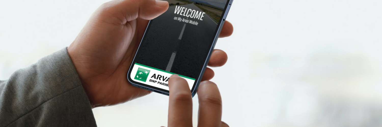 Hands holding phone with My Arval Mobile App open