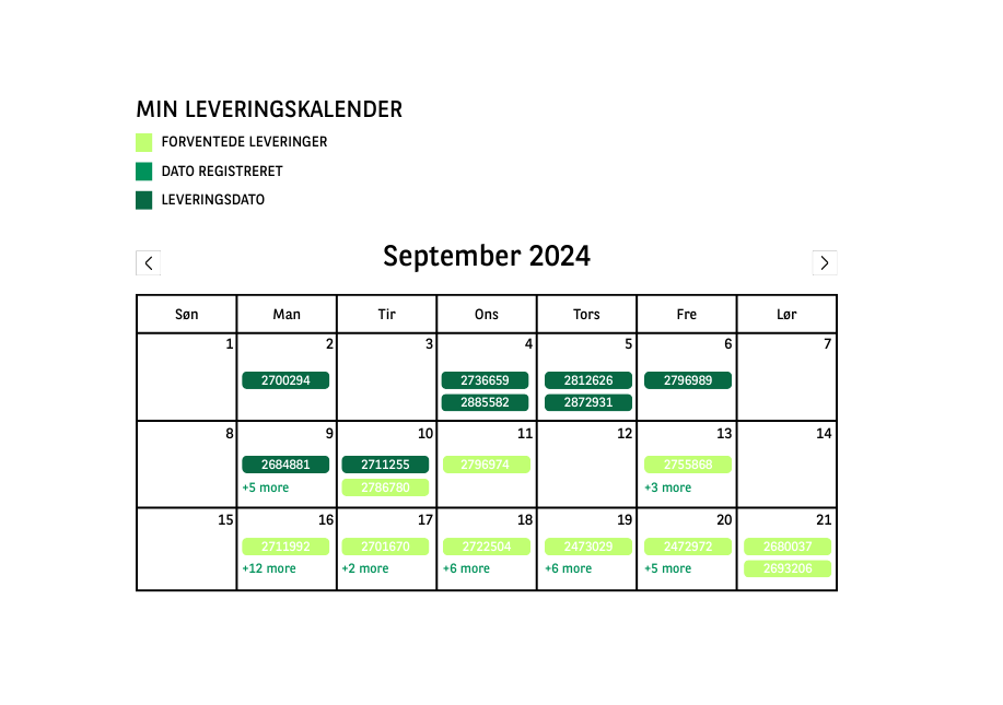 Delivery calendar